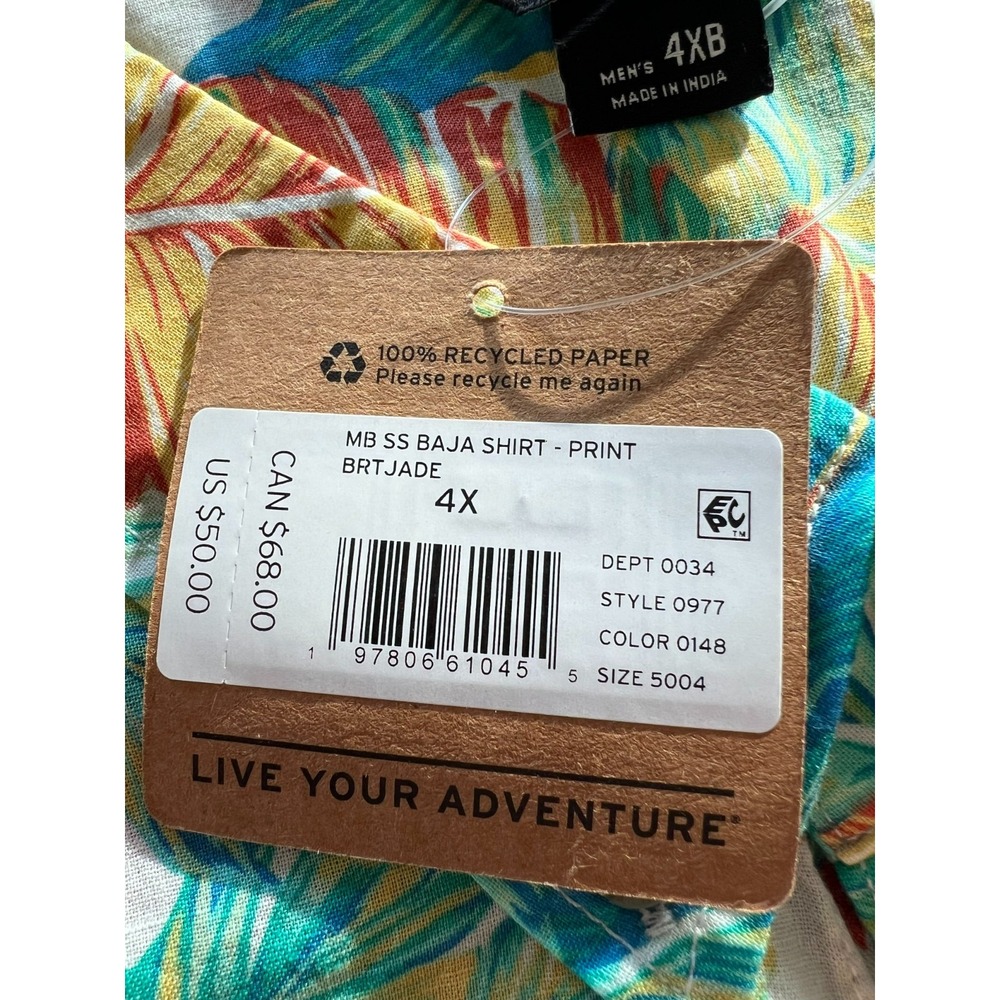 Eddie Bauer NEW 4XB Tropical Print Camp Shirt Bright Jade Palm Leaf $50 MSRP - Picture 4 of 10